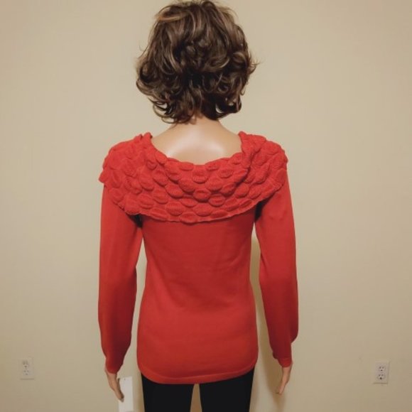 Kim Rogers Orange/Rust On/Off Shoulder Knitted Large Collar Sweater Size S NWT - Picture 4 of 8